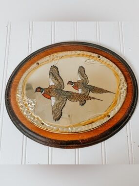 Vintage Pheasant Brass Wood Wall Plaque Wall Hanging